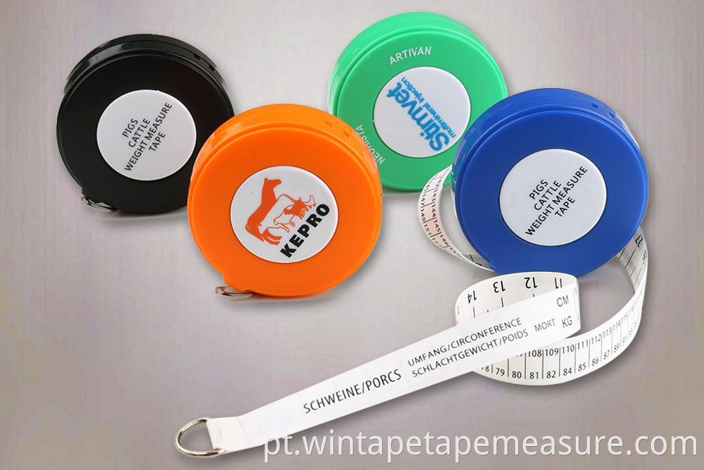 Caixa de plástico fita métrica 2,5M redondo impressão de logotipo personalizado Ferramenta de medição de peso de animal Cinta Metrica Animales